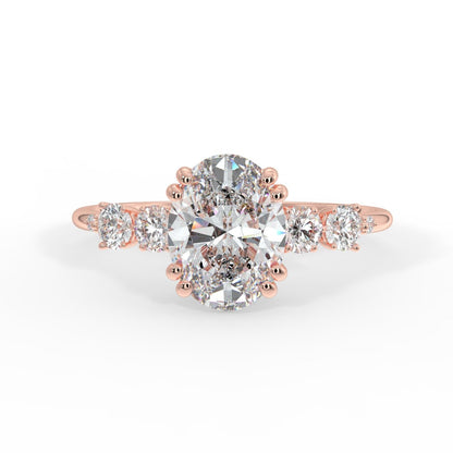 Celeste Diamond Ring with Graduated Side Stones - Oval - AYKA JEWELS