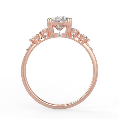 Celeste Diamond Ring with Graduated Side Stones - Oval - AYKA JEWELS