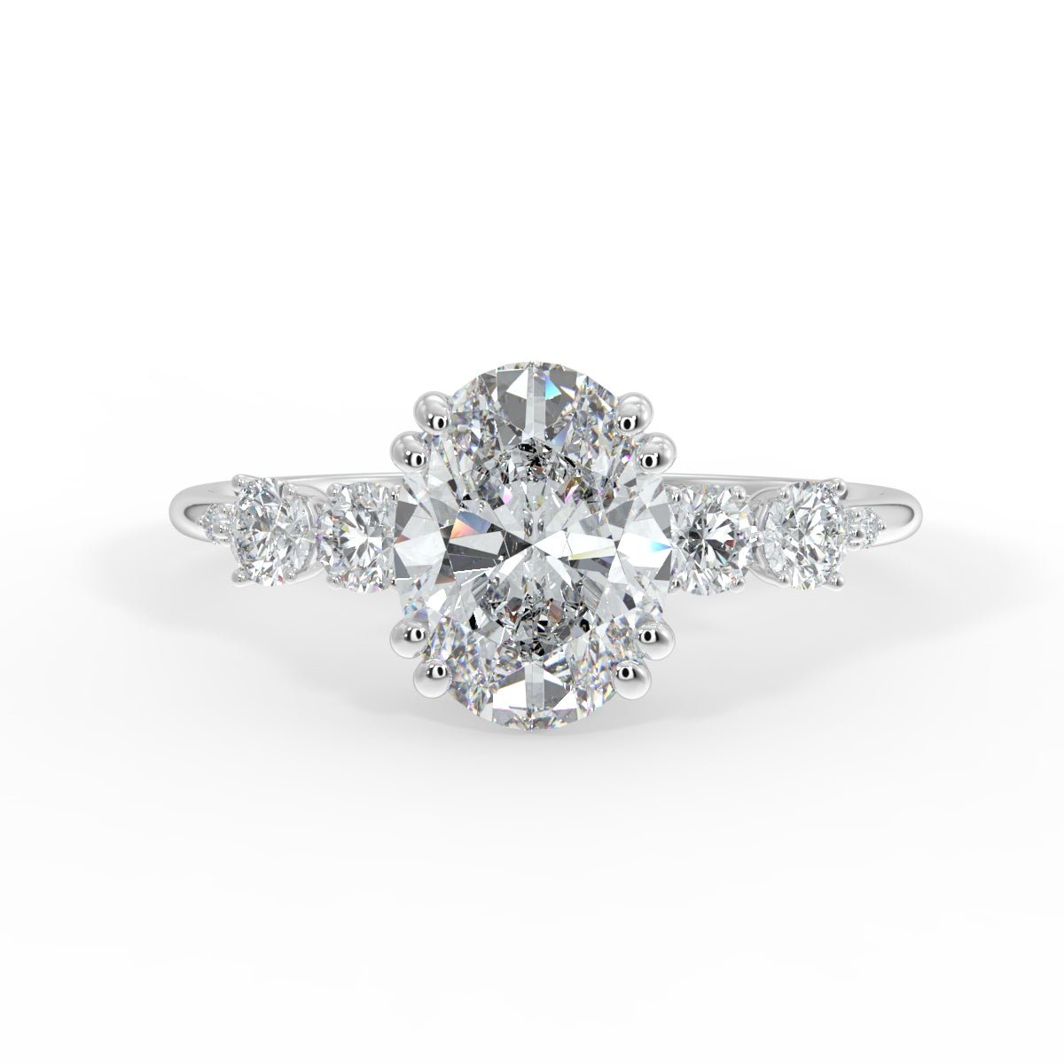 Celeste Diamond Ring with Graduated Side Stones - Oval - AYKA JEWELS