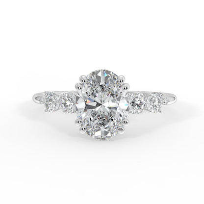 Celeste Diamond Ring with Graduated Side Stones - Oval - AYKA JEWELS