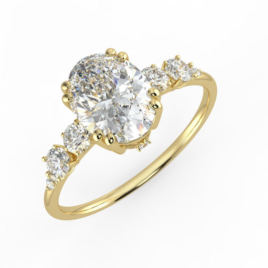 Celeste Diamond Ring with Graduated Side Stones - Oval - AYKA JEWELS