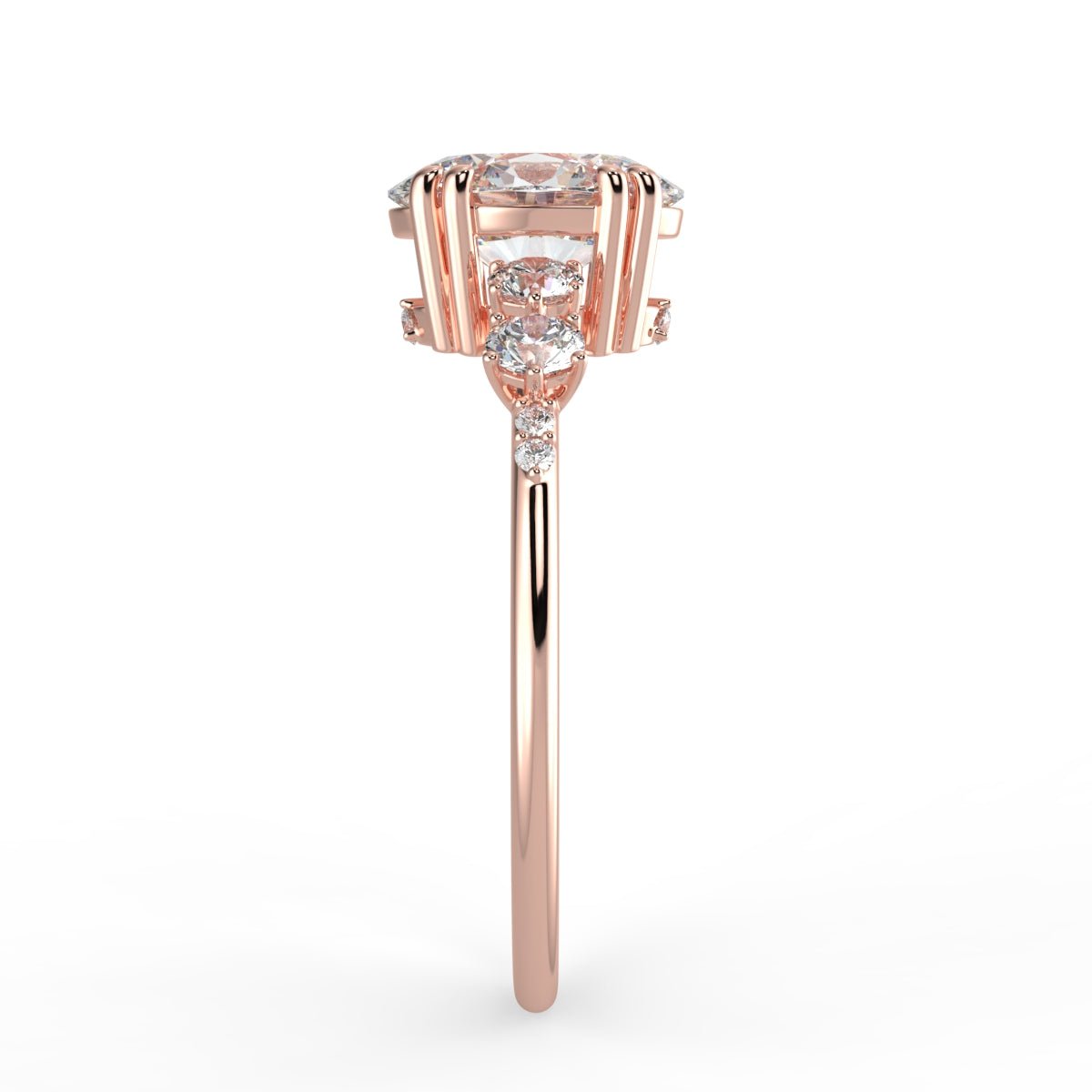 Celeste Diamond Ring with Graduated Side Stones - Oval - AYKA JEWELS