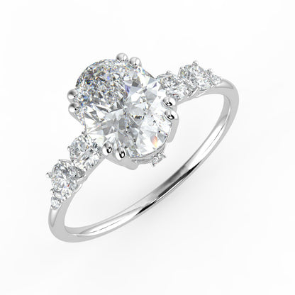 Celeste Diamond Ring with Graduated Side Stones - Oval - AYKA JEWELS