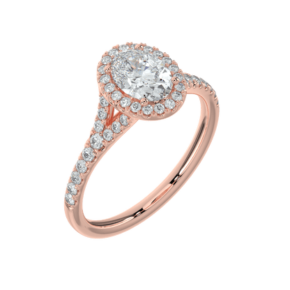 Celina Diamond Halo Ring with Pavé Band - Oval - AYKA JEWELS