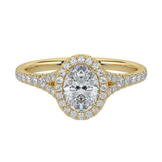 Celina Diamond Halo Ring with Pavé Band - Oval - AYKA JEWELS
