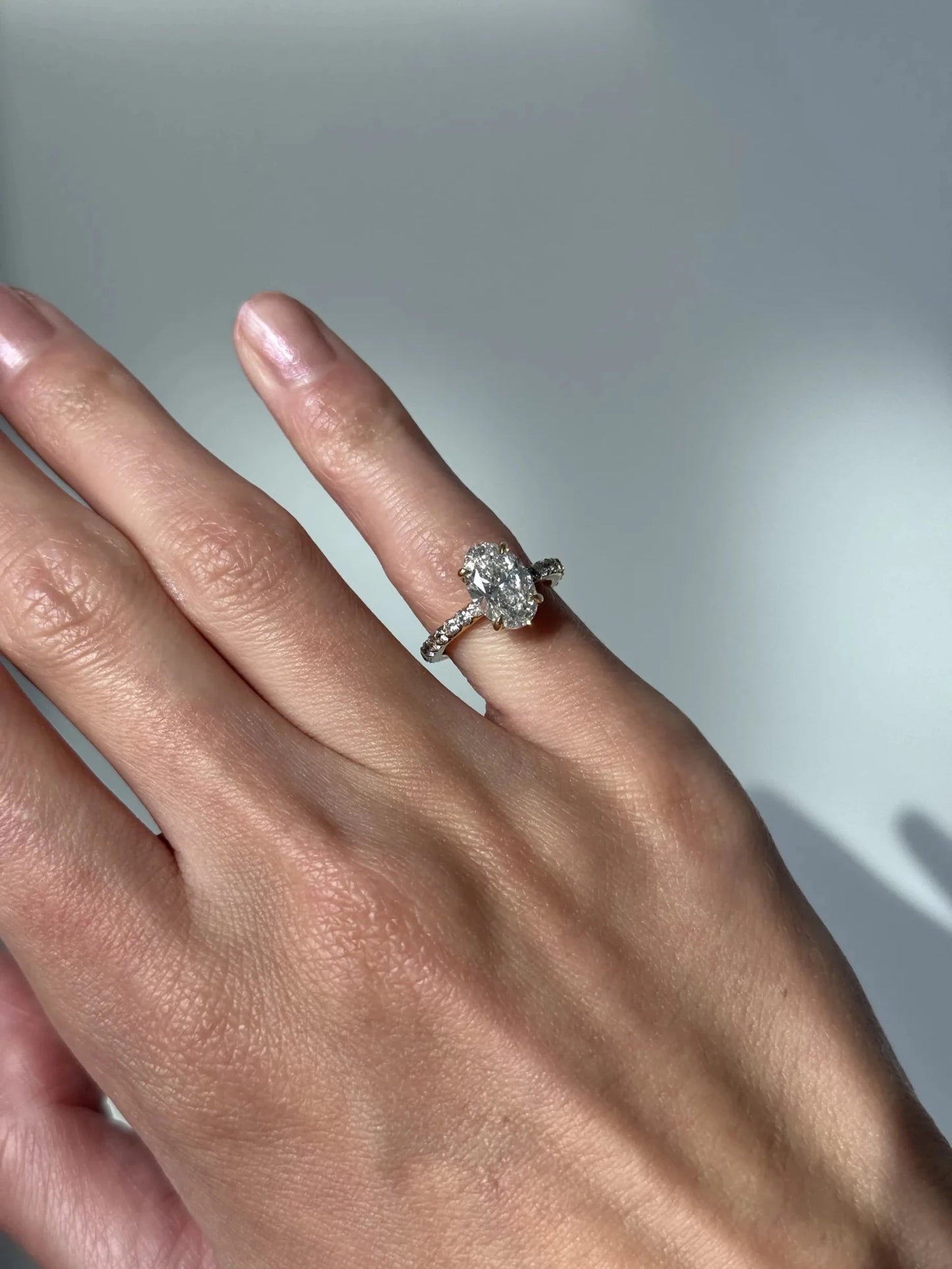 Charlotte Hidden Halo Ring with Pavé Band - Oval - AYKA JEWELS