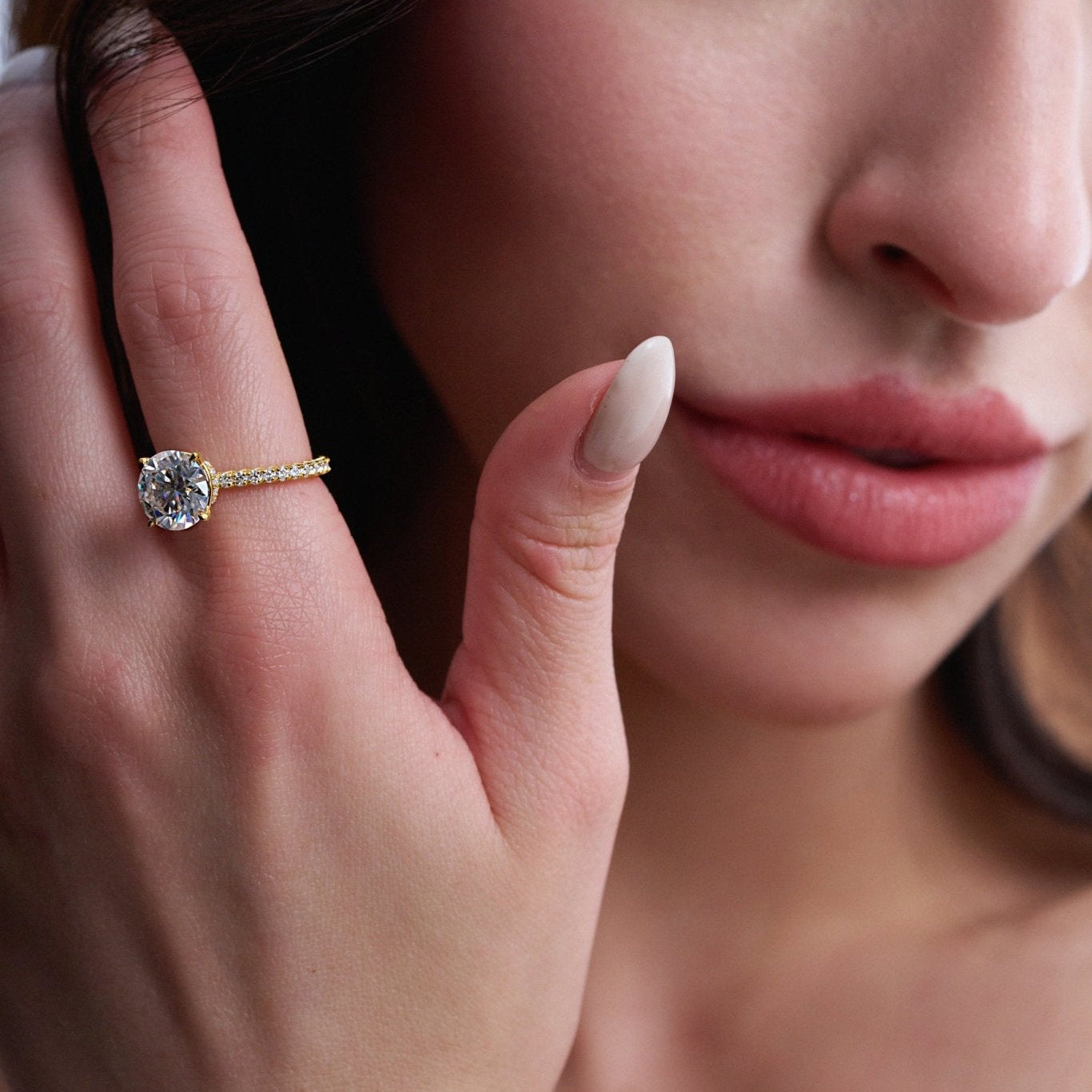 Charlotte Hidden Halo Ring with Pavé Band - Round - AYKA JEWELS