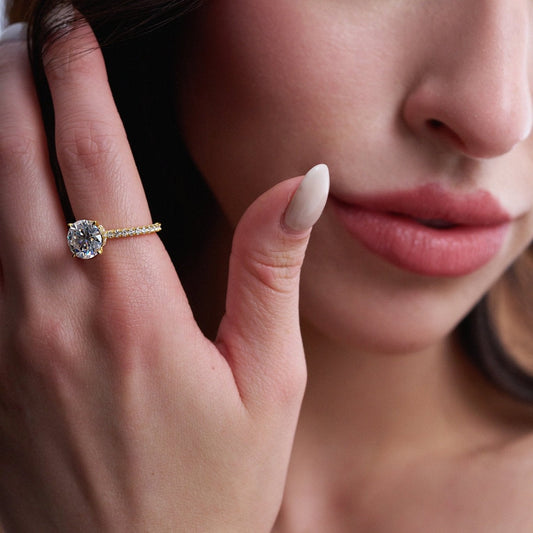 Charlotte Hidden Halo Ring with Pavé Band - Round - AYKA JEWELS