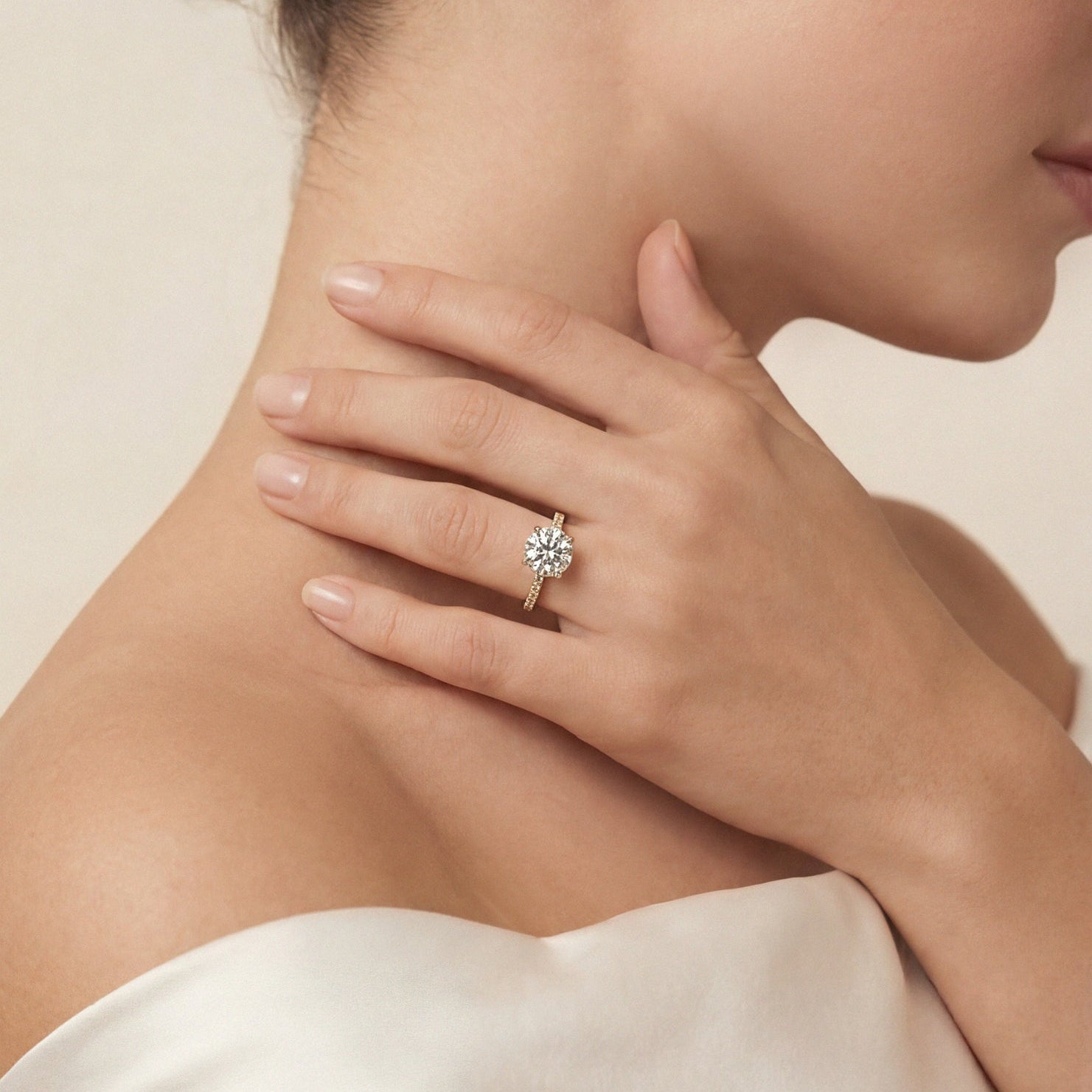 Charlotte Hidden Halo Ring with Pavé Band - Round - AYKA JEWELS
