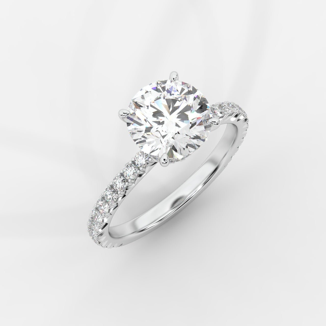 Charlotte Hidden Halo Ring with Pavé Band - Round - AYKA JEWELS