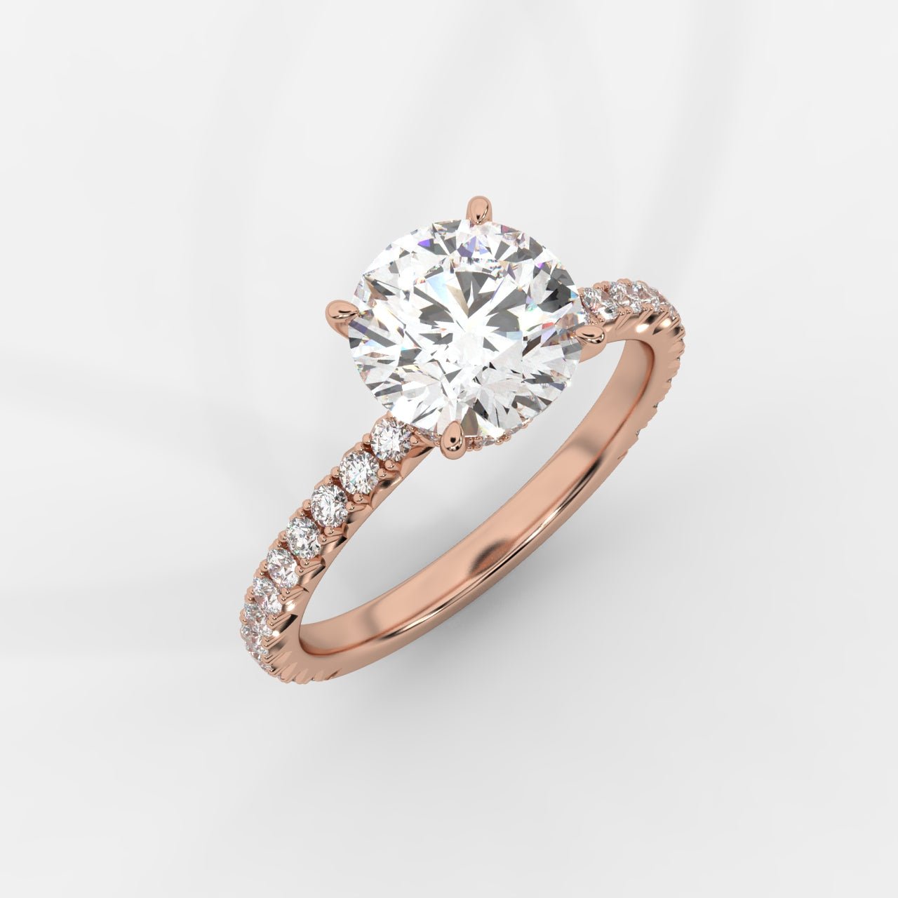 Charlotte Hidden Halo Ring with Pavé Band - Round - AYKA JEWELS
