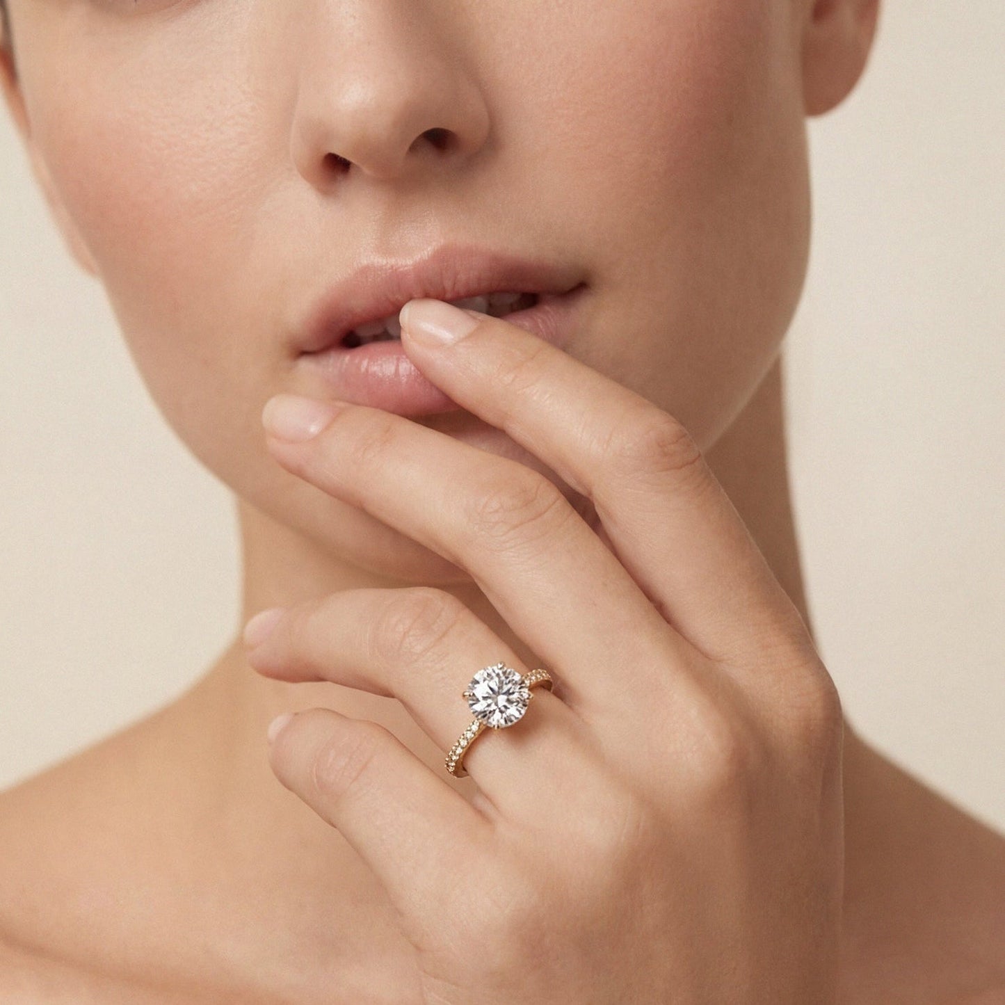 Charlotte Hidden Halo Ring with Pavé Band - Round - AYKA JEWELS