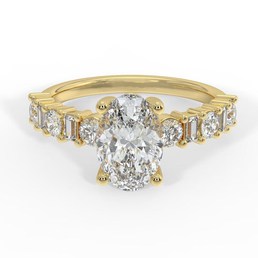 Clara Diamond Ring with Alternating Side Stones - Oval - AYKA JEWELS