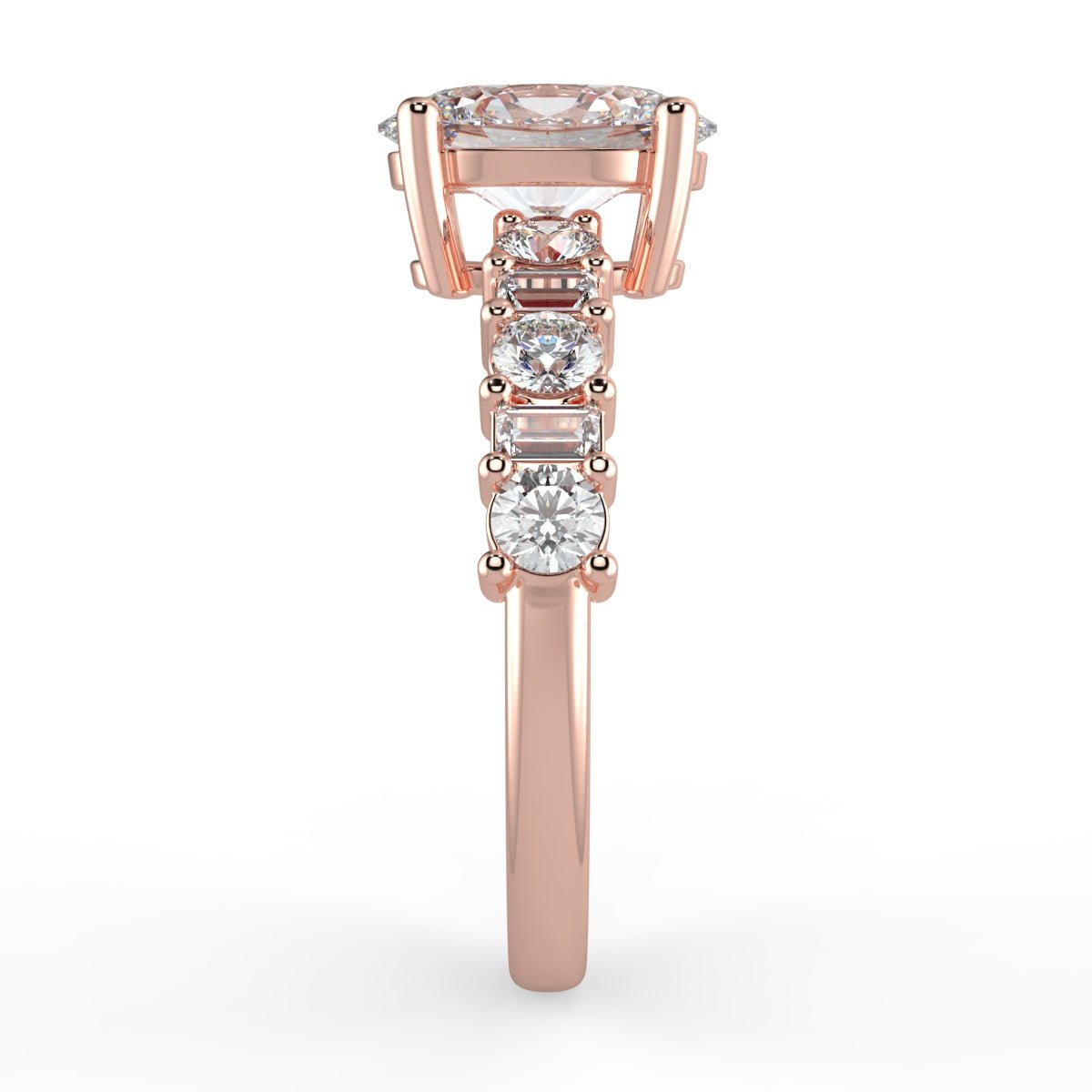 Clara Diamond Ring with Alternating Side Stones - Oval - AYKA JEWELS