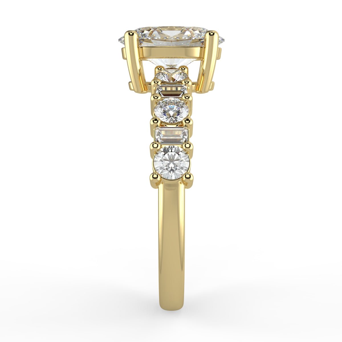 Clara Diamond Ring with Alternating Side Stones - Oval - AYKA JEWELS