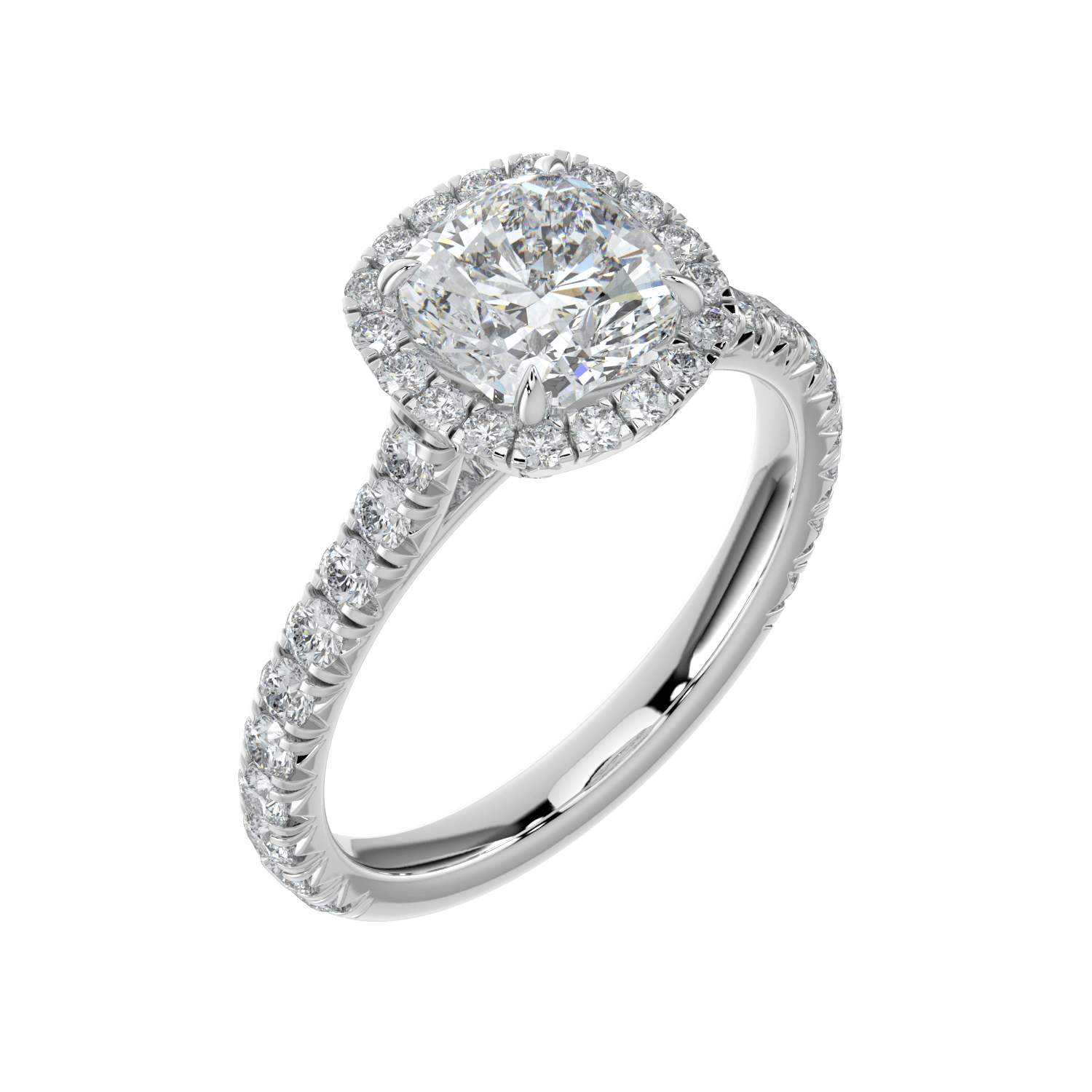 Eleanor Diamond Halo Ring with Pavé Band - Cushion - AYKA JEWELS