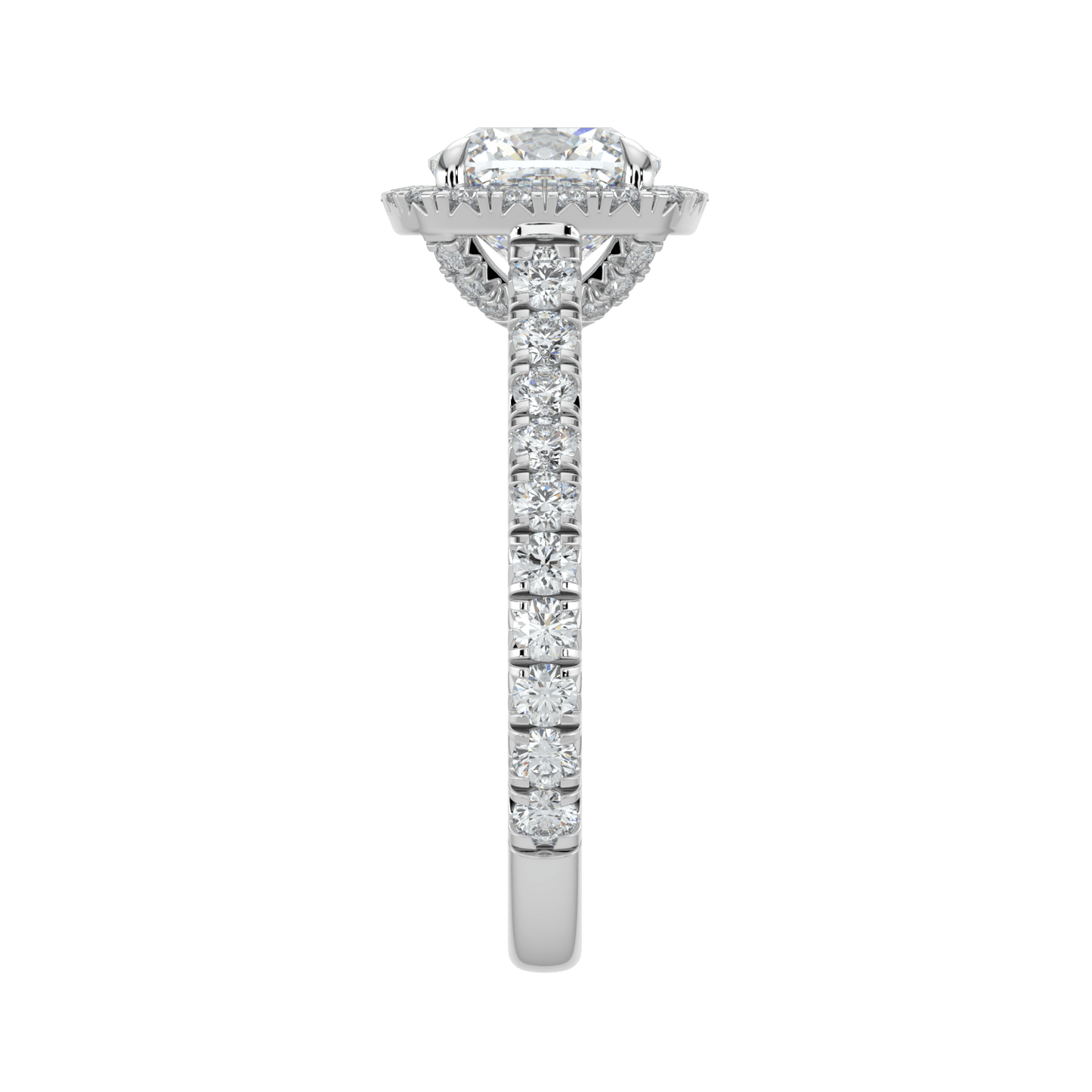 Eleanor Diamond Halo Ring with Pavé Band - Cushion - AYKA JEWELS