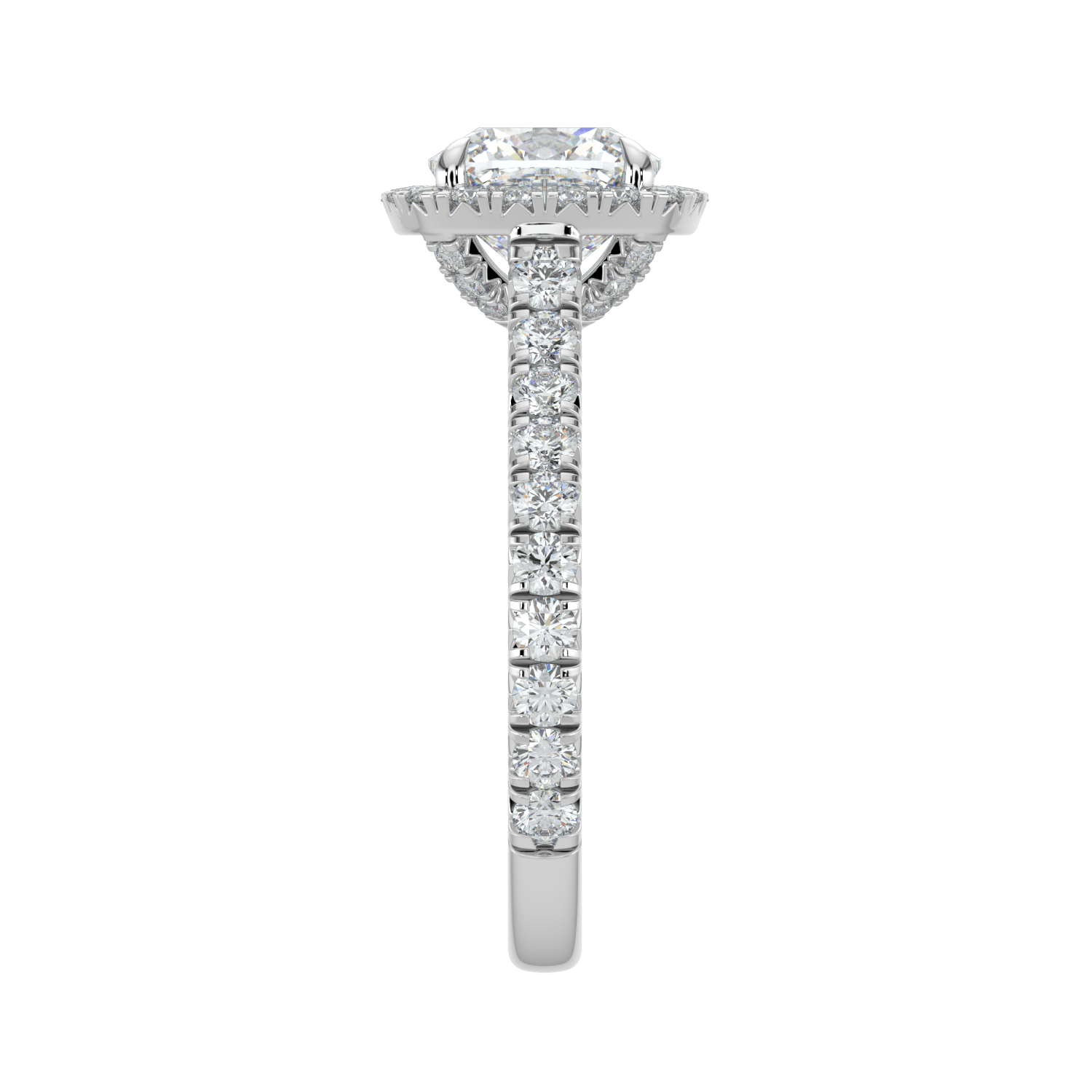 Eleanor Diamond Halo Ring with Pavé Band - Cushion - AYKA JEWELS