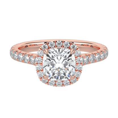 Eleanor Diamond Halo Ring with Pavé Band - Cushion - AYKA JEWELS