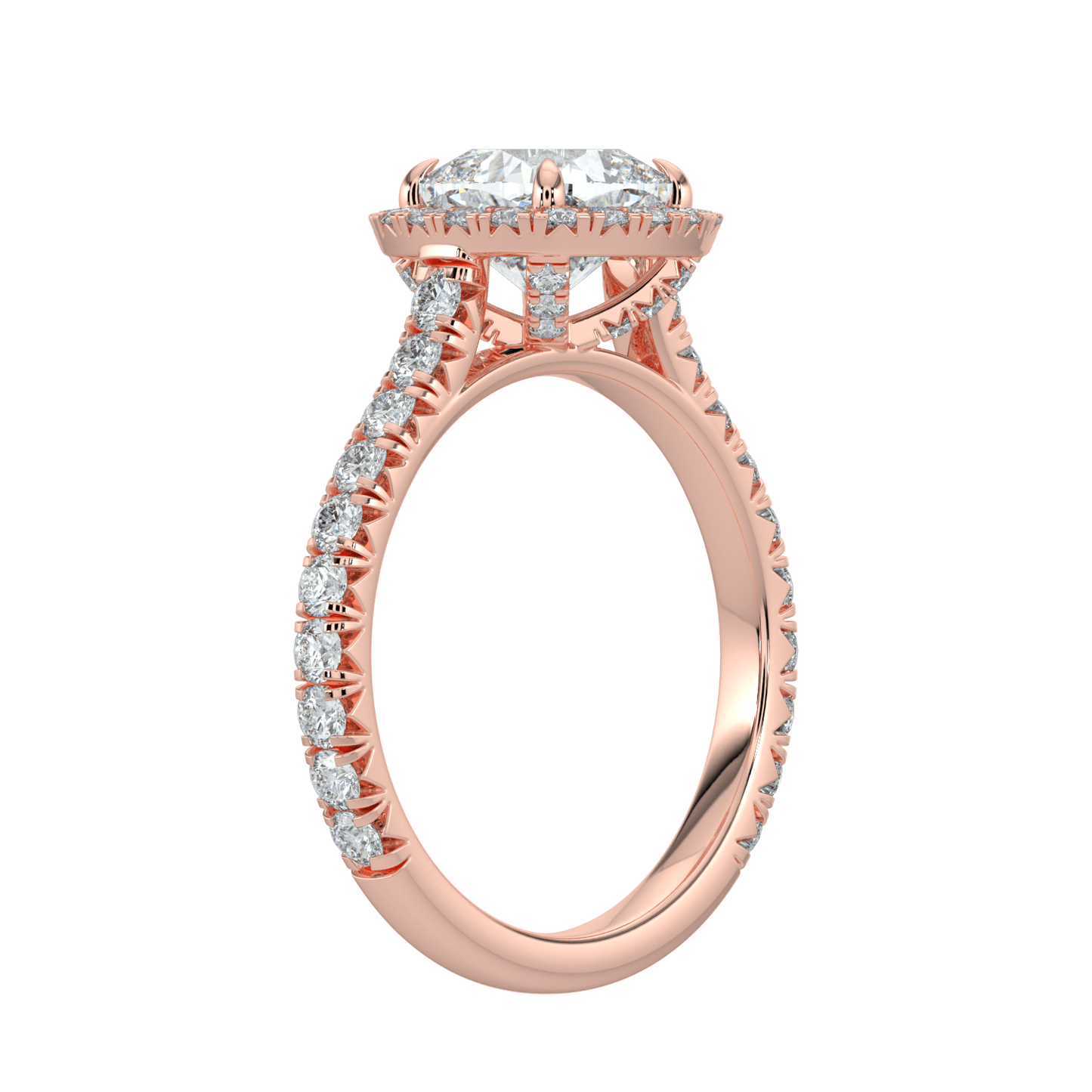 Eleanor Diamond Halo Ring with Pavé Band - Cushion - AYKA JEWELS