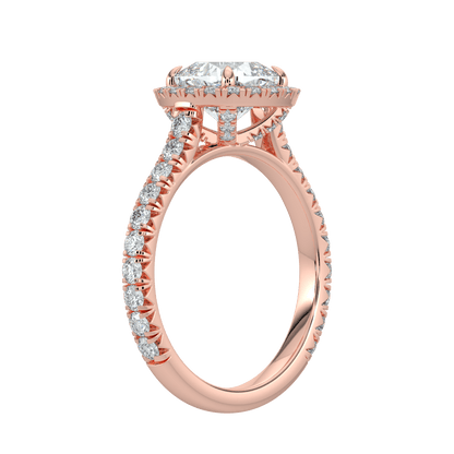 Eleanor Diamond Halo Ring with Pavé Band - Cushion - AYKA JEWELS