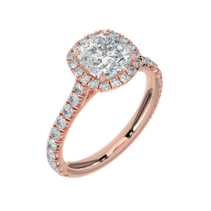 Eleanor Diamond Halo Ring with Pavé Band - Cushion - AYKA JEWELS