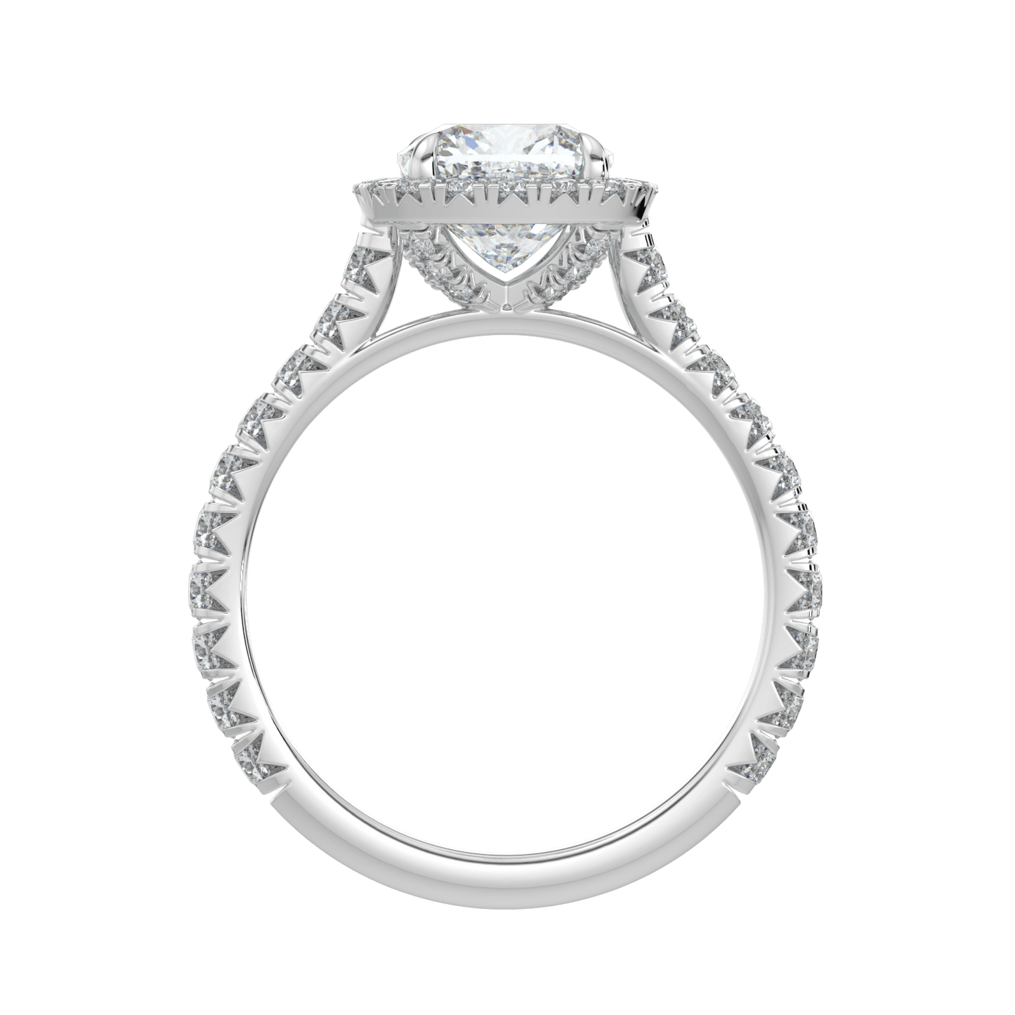 Eleanor Diamond Halo Ring with Pavé Band - Cushion - AYKA JEWELS