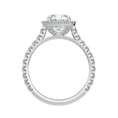 Eleanor Diamond Halo Ring with Pavé Band - Cushion - AYKA JEWELS