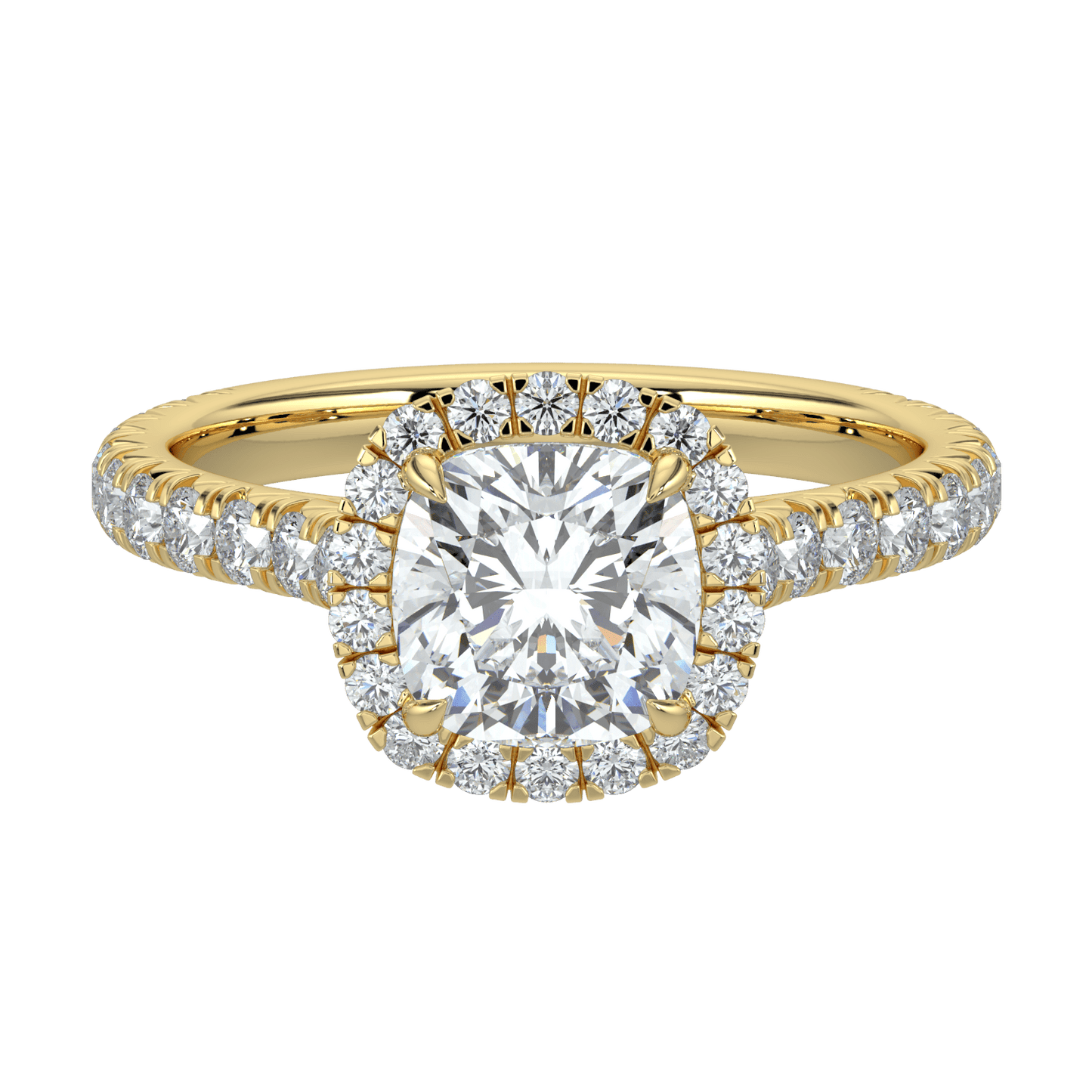 Eleanor Diamond Halo Ring with Pavé Band - Cushion - AYKA JEWELS