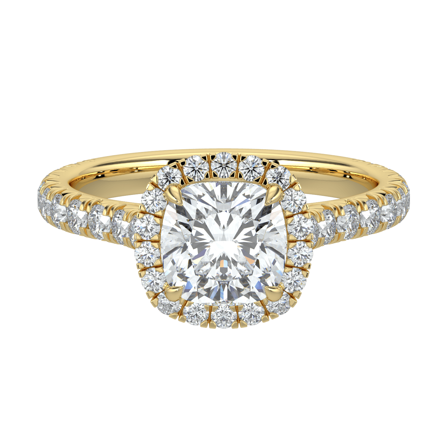 Eleanor Diamond Halo Ring with Pavé Band - Cushion - AYKA JEWELS