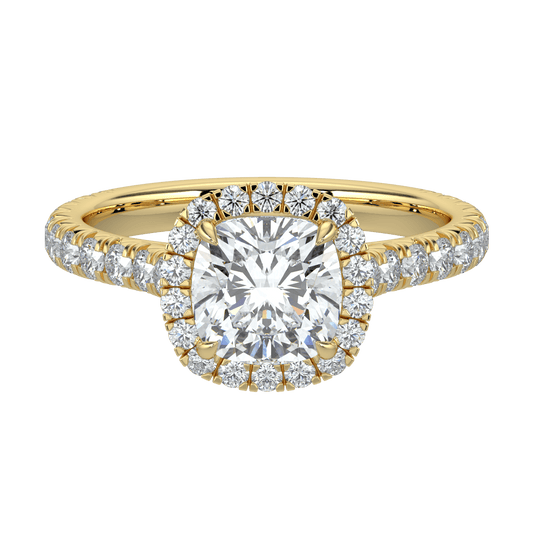 Eleanor Diamond Halo Ring with Pavé Band - Cushion - AYKA JEWELS