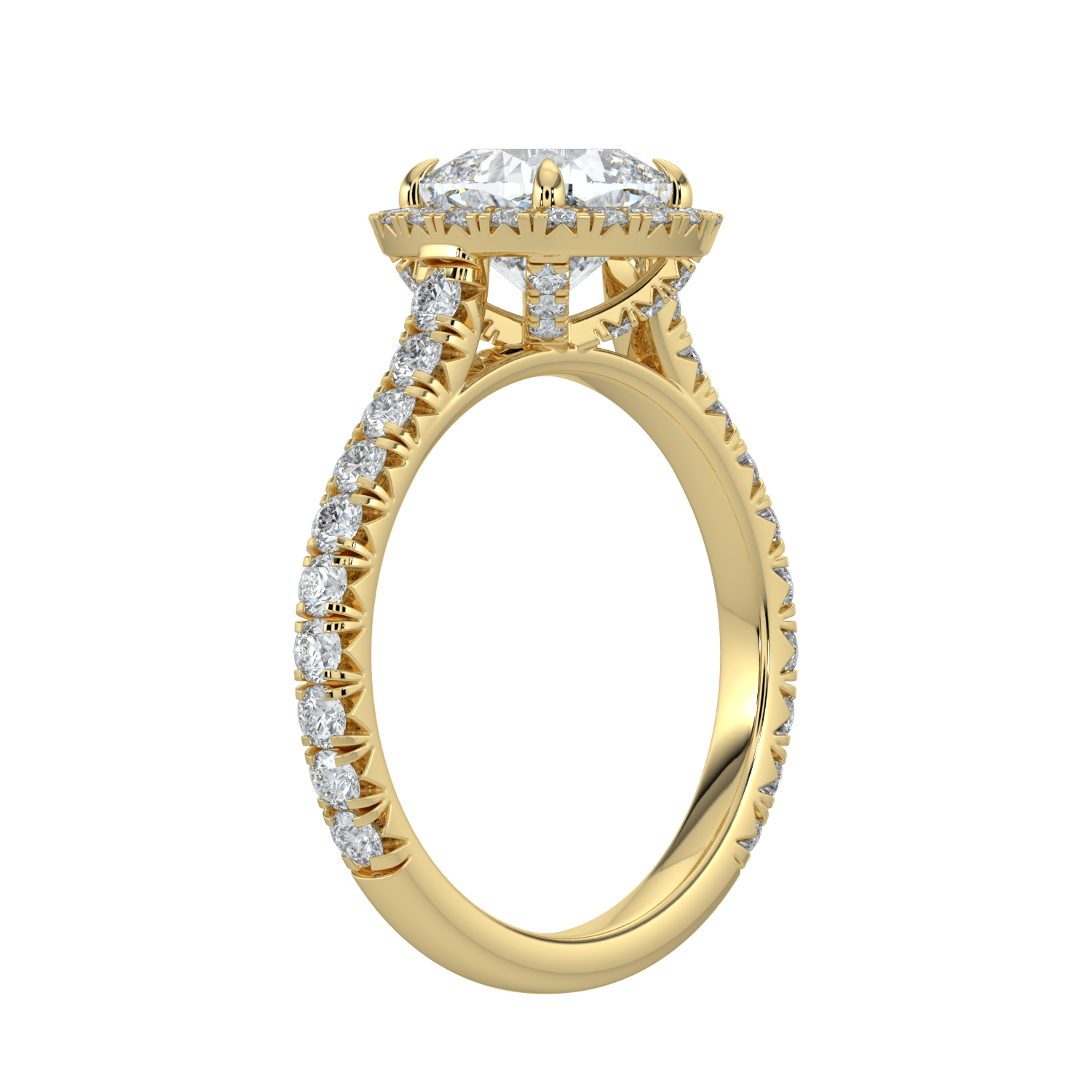 Eleanor Diamond Halo Ring with Pavé Band - Cushion - AYKA JEWELS