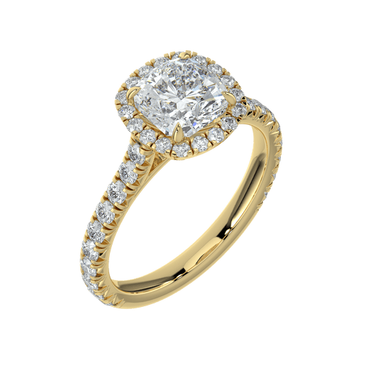 Eleanor Diamond Halo Ring with Pavé Band - Cushion - AYKA JEWELS