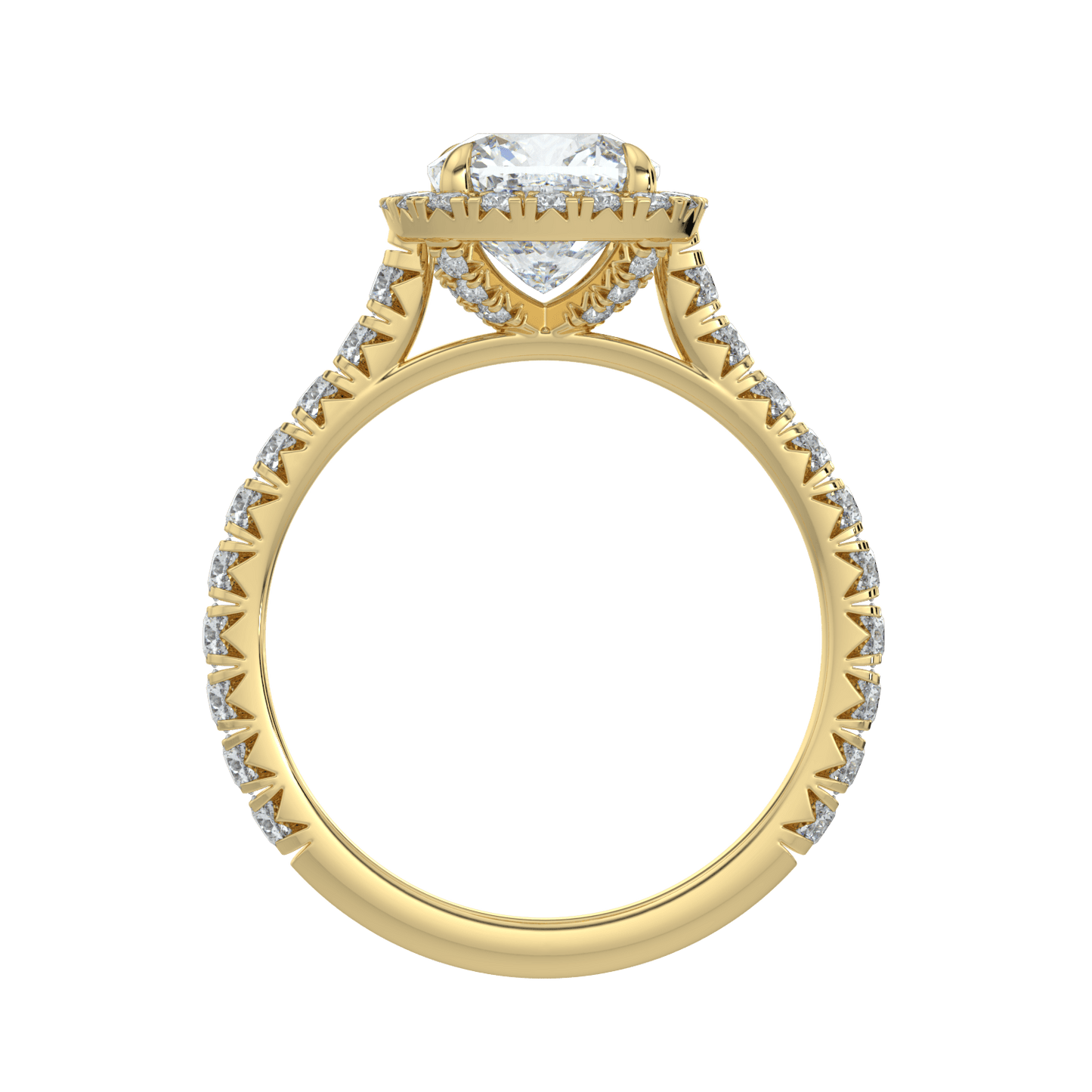 Eleanor Diamond Halo Ring with Pavé Band - Cushion - AYKA JEWELS