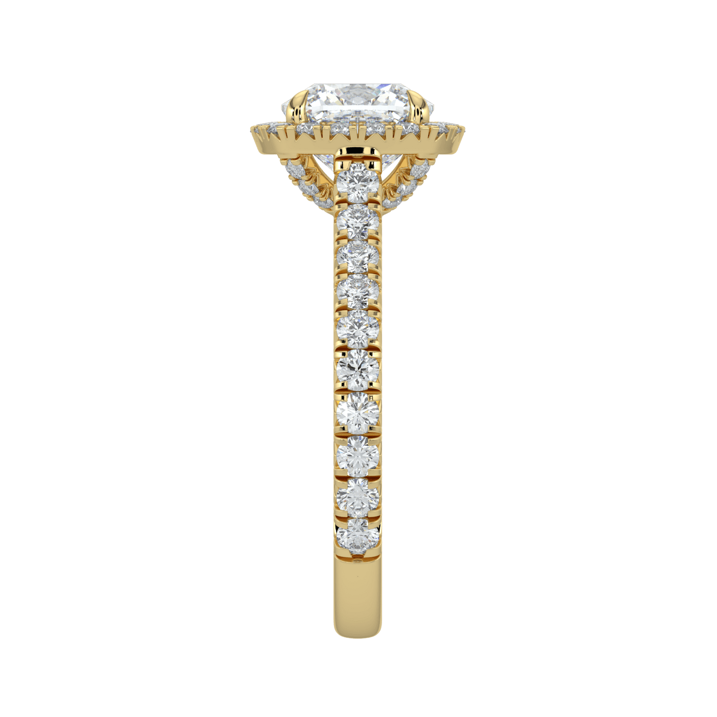 Eleanor Diamond Halo Ring with Pavé Band - Cushion - AYKA JEWELS