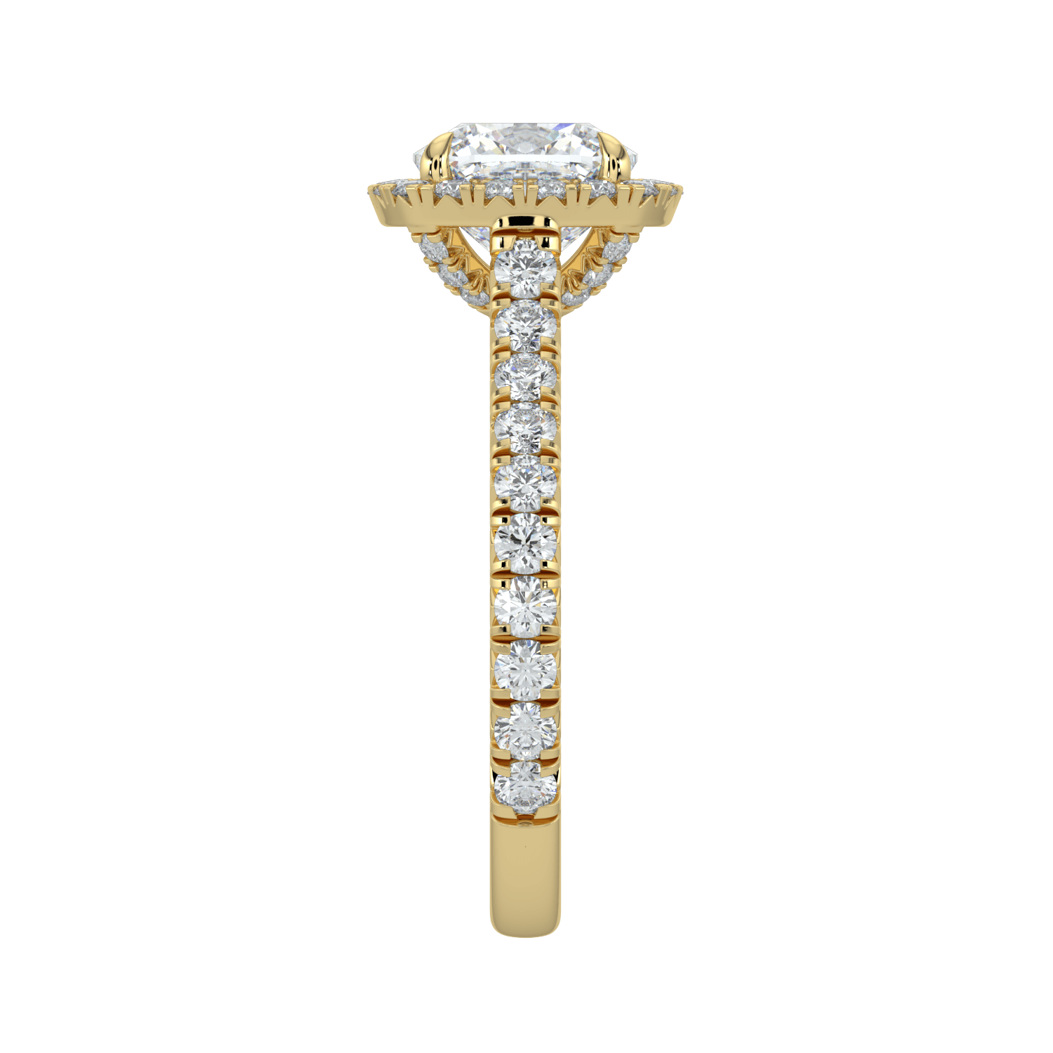 Eleanor Diamond Halo Ring with Pavé Band - Cushion - AYKA JEWELS