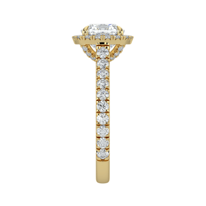 Eleanor Diamond Halo Ring with Pavé Band - Cushion - AYKA JEWELS