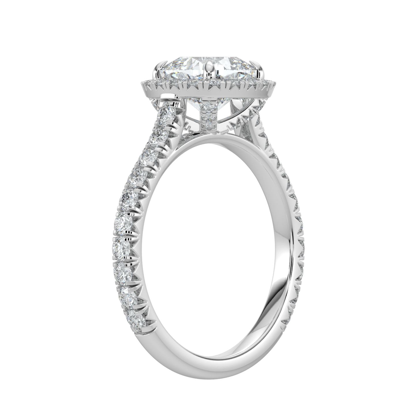 Eleanor Diamond Halo Ring with Pavé Band - Cushion - AYKA JEWELS