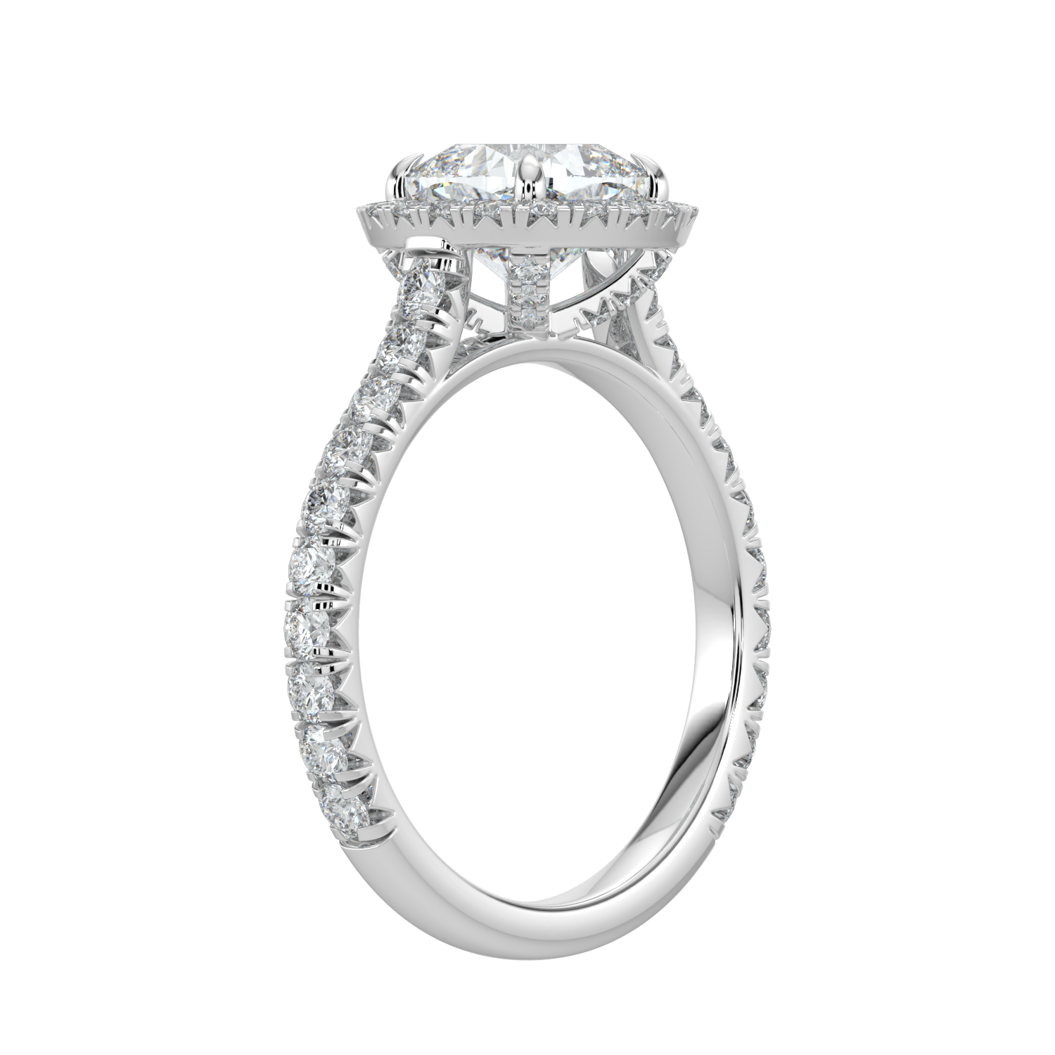 Eleanor Diamond Halo Ring with Pavé Band - Cushion - AYKA JEWELS