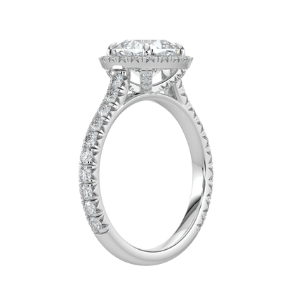 Eleanor Diamond Halo Ring with Pavé Band - Cushion - AYKA JEWELS
