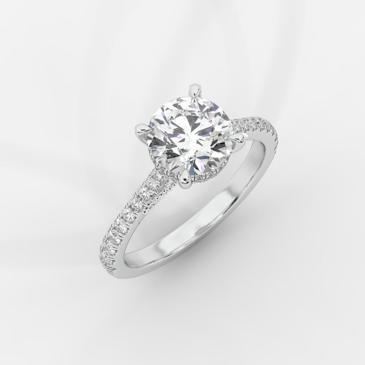 Elena Cathedral Hidden Halo Ring - Round - AYKA JEWELS