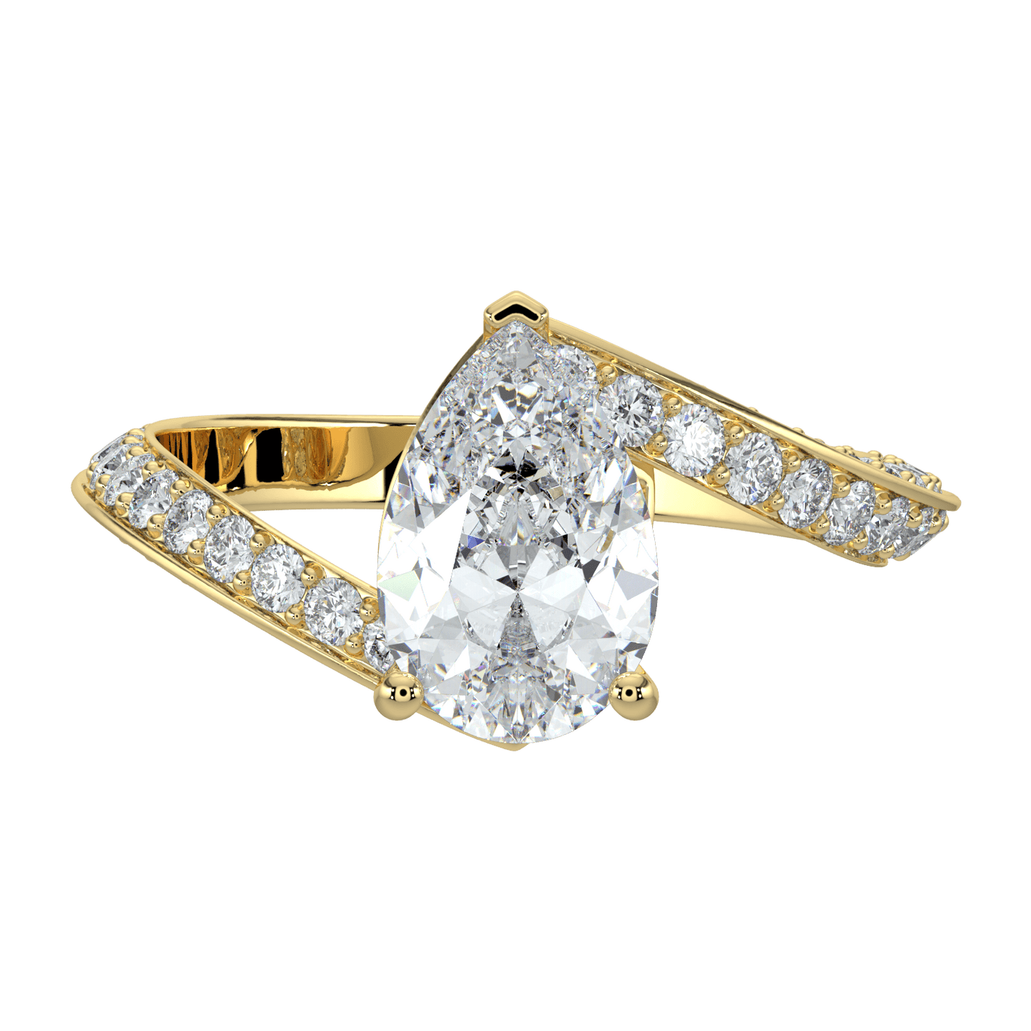 Elowen Diamond Ring with Pavé Crossover Band - Pear - AYKA JEWELS