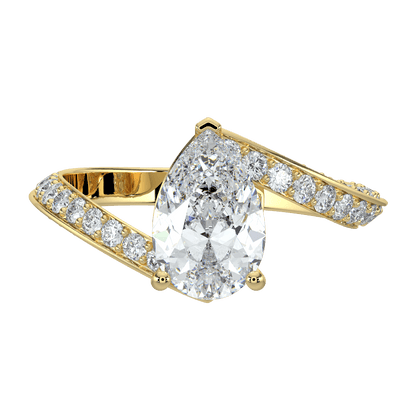 Elowen Diamond Ring with Pavé Crossover Band - Pear - AYKA JEWELS