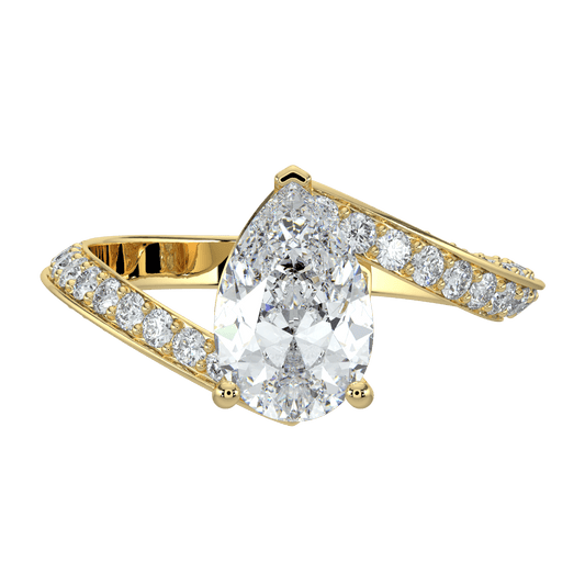 Elowen Diamond Ring with Pavé Crossover Band - Pear - AYKA JEWELS