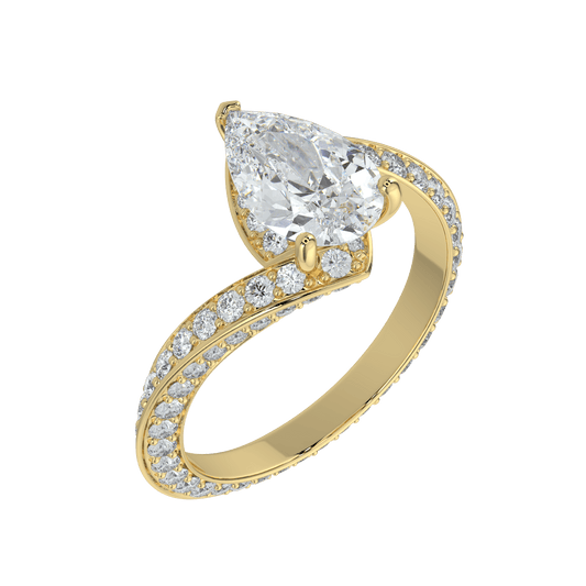 Elowen Diamond Ring with Pavé Crossover Band - Pear - AYKA JEWELS