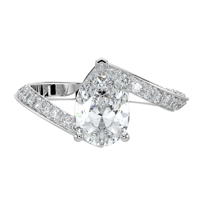 Elowen Diamond Ring with Pavé Crossover Band - Pear - AYKA JEWELS