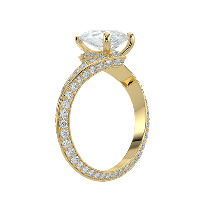 Elowen Diamond Ring with Pavé Crossover Band - Pear - AYKA JEWELS