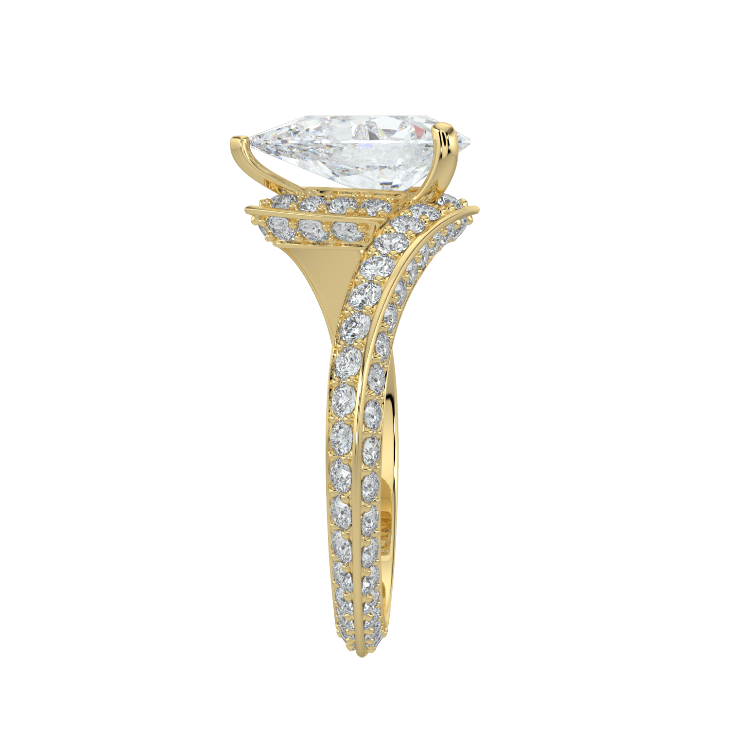 Elowen Diamond Ring with Pavé Crossover Band - Pear - AYKA JEWELS