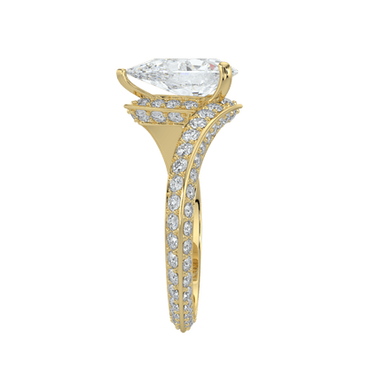 Elowen Diamond Ring with Pavé Crossover Band - Pear - AYKA JEWELS