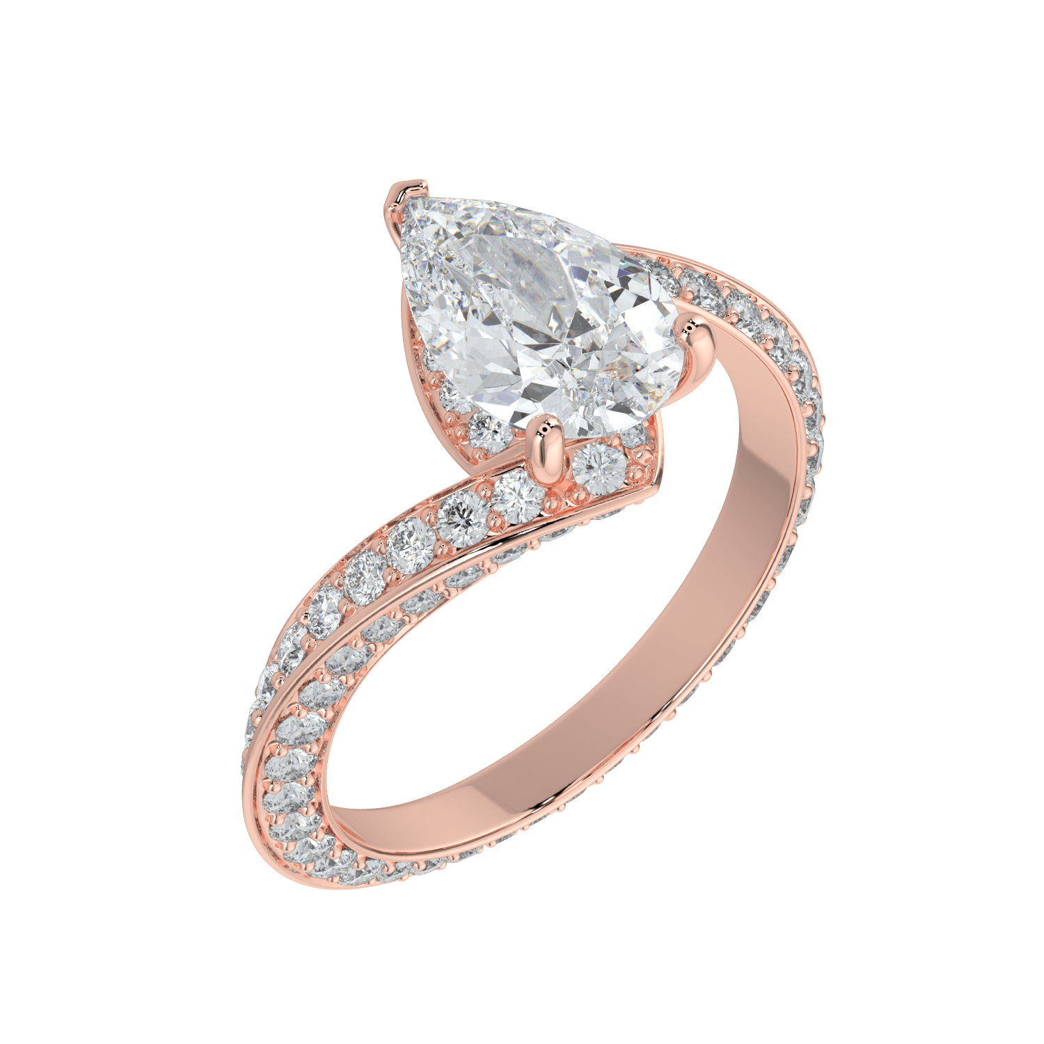 Elowen Diamond Ring with Pavé Crossover Band - Pear - AYKA JEWELS